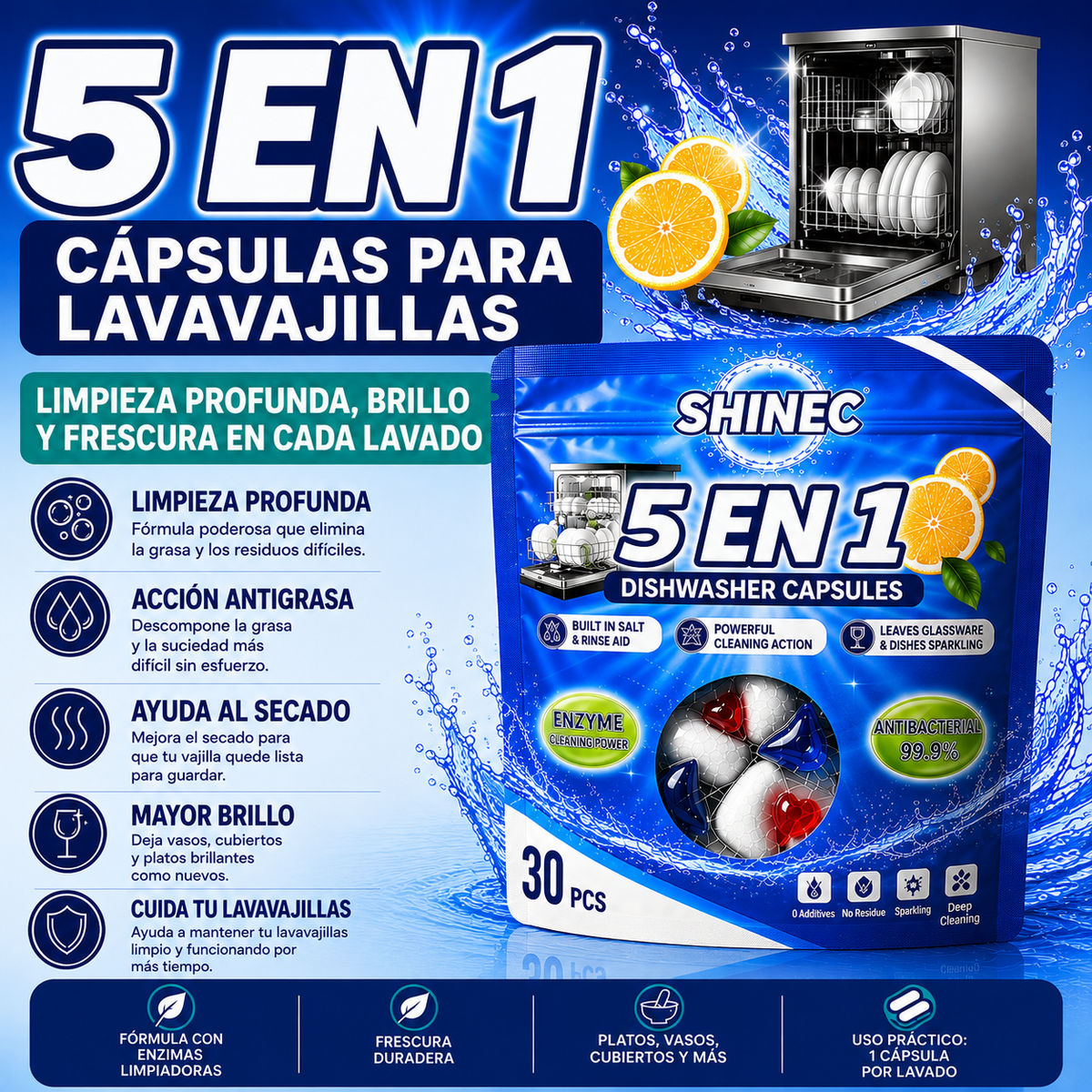 SHINEC™ 5 en 1 | Cápsulas para Lavavajillas