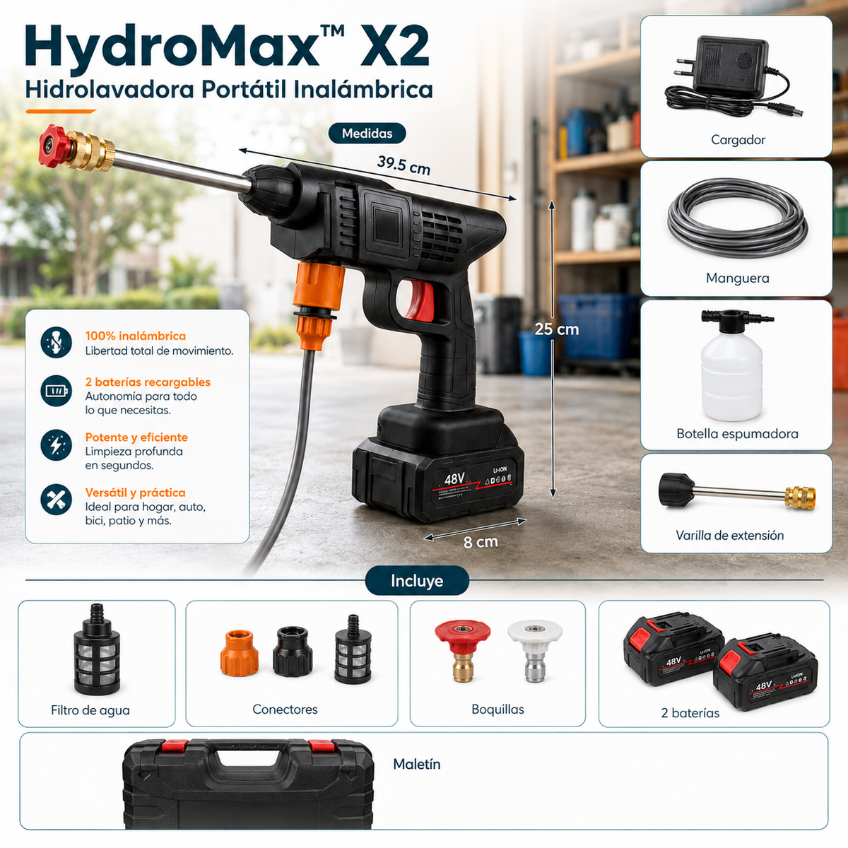 HydroMax™ X2 | Hidrolavadora Portátil Inalámbrica