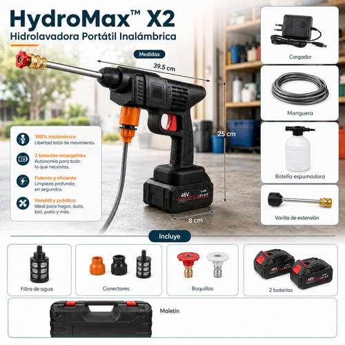 HydroMax™ X2 | Hidrolavadora Portátil Inalámbrica